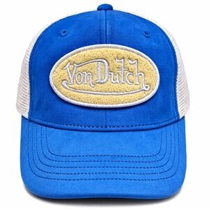 🆕️Von Dutch Trucker Hat Blue White Snapback Mesh Logo Patch Y2K Streetwear Cap